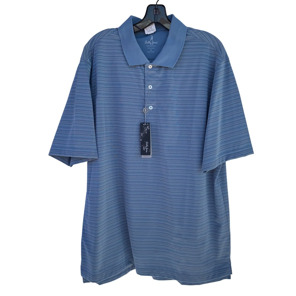 Bobby Jones Performance Polo Shirt Mens XL Blue Striped Short Sleeve Golf